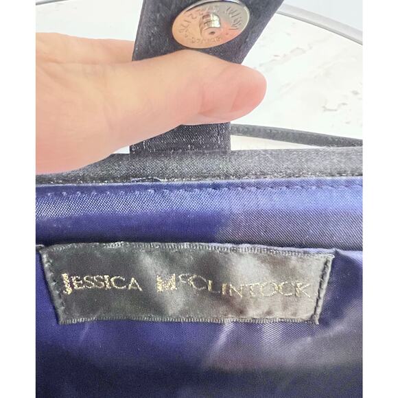 JESSICA MC CLINTOCK VINTAGE EVENING COCKTAIL BAG  NAVY BLUE RHINESTONES HANDLE - Picture 9 of 13